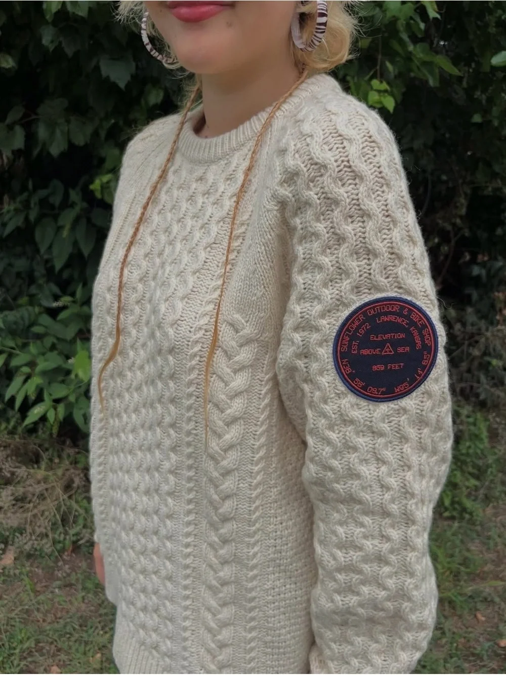 Patagonia Recycled Wool-Blend Cream Cable Knit Sweater Customized